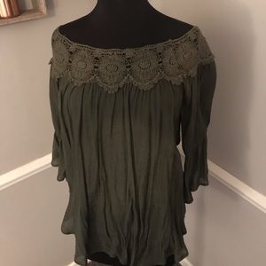 Off-the-shoulder green top